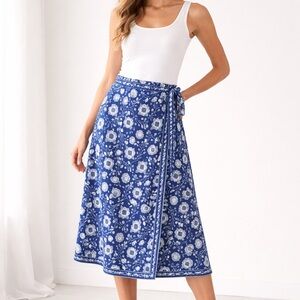 MAX STUDIO Blue Floral Wrap Skirt